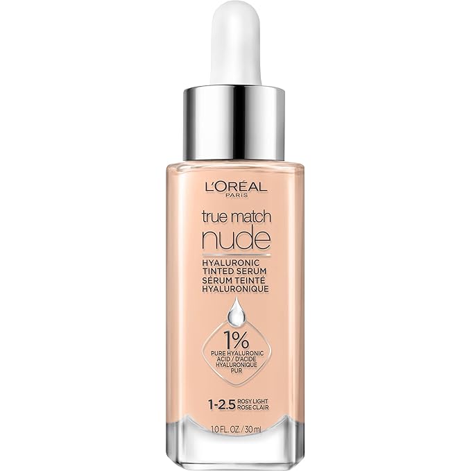 L'Oreal Paris True Match Nude Hyaluronic Tinted Serum Foundation with 1% Hyaluronic acid, Rosy Light 1-2.5, 1 fl. oz.-BrightBean Baby