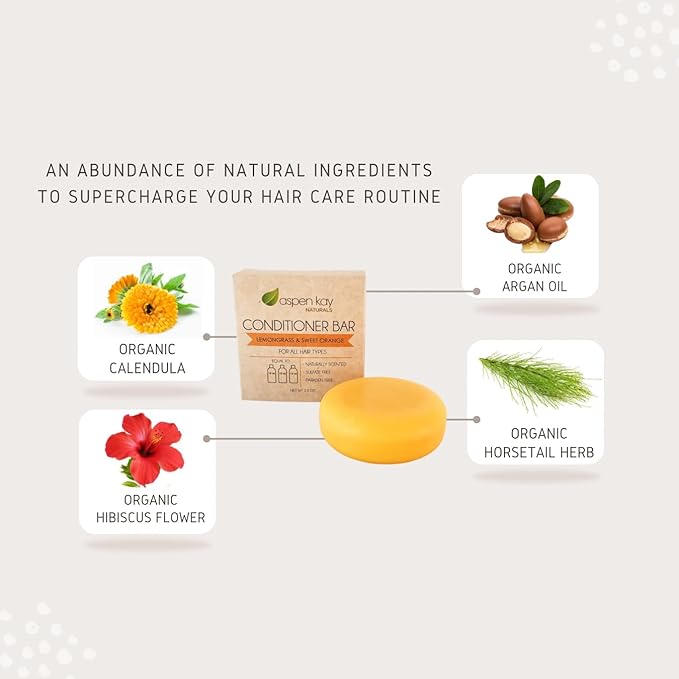 Solid Lemongrass & Sweet Orange Conditioner Bar, Natural & Organic, For All Hair Types Including Frizzy, Sulfate-Free & Cruelty-Free, 2.3 Ounce (2-Pack)-BrightBean Baby