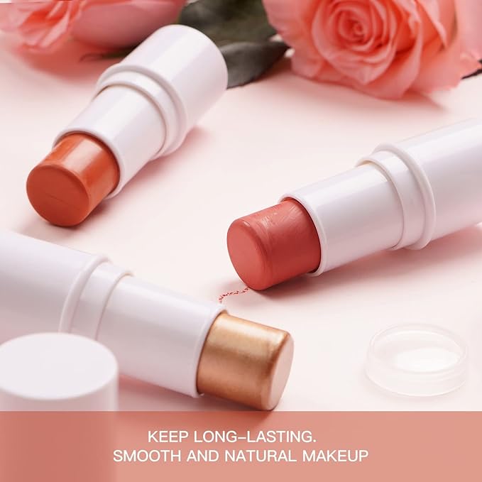 Cream Blush Stick for Cheek and Lip Tint, Multi Use as Highlighter Makeup and Blush Stick for Older Women & Mature Skin(#3 Brighten)-BrightBean Baby