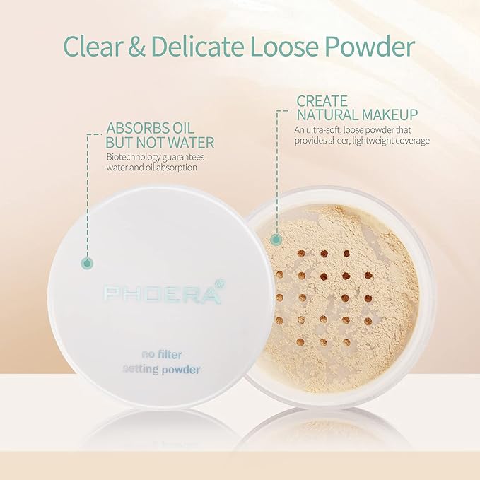 PHOERA Setting Powder Controls Oil,Setting Powder Makeup Light,Loose Powder Makeup Coverage,Loose Setting Powder Mini,0.17oz (Big02# Cool Beige)-BrightBean Baby