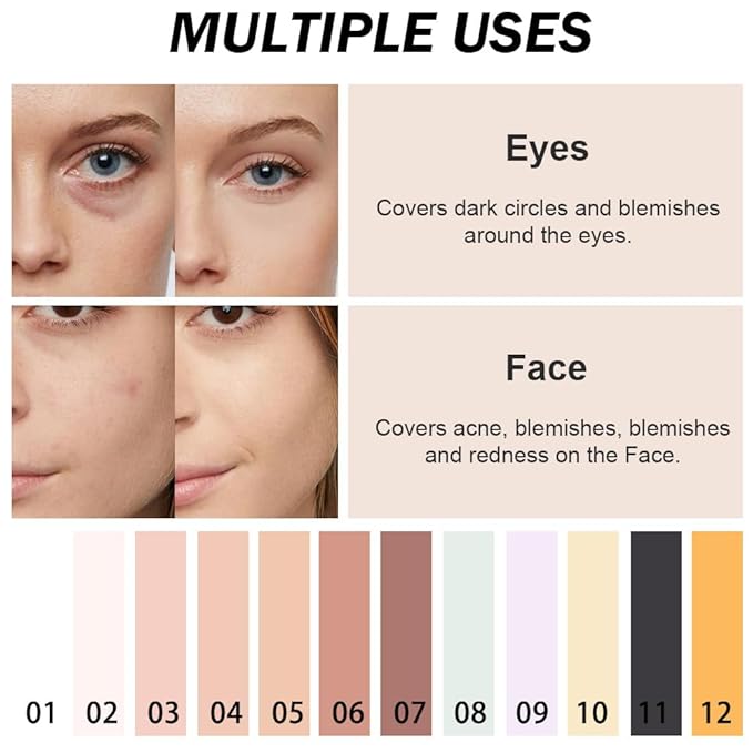 Kaely Color Correcting Concealer,Cream Pot Concealer Full Coverage,under Eye Concealer Palette for Conceals Dark Circles,Waterproof Foundation Face Makeup,10 Yellow-BrightBean Baby