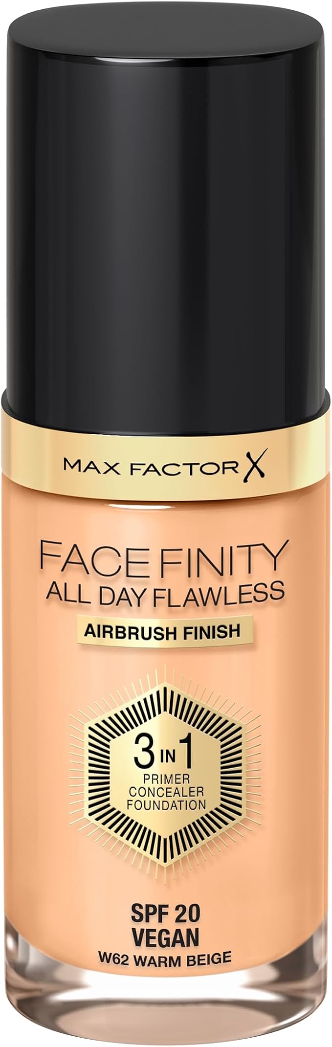 Max Factor Facefinity 3-in-1 All Day Flawless Liquid Foundation, SPF 20-62 Warm Beige, 30 ml-BrightBean Baby