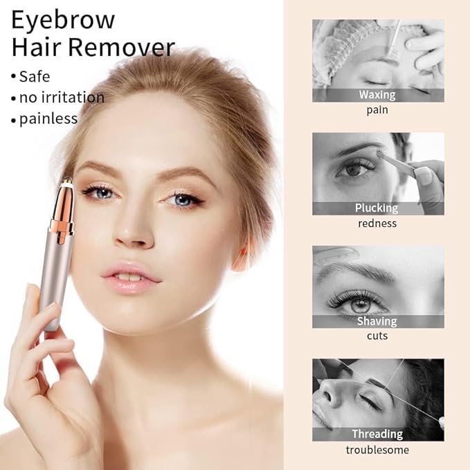 Eyebrow Trimmer for Women Rechargeable: Women Eyebrow Hair Remover with LED Light,Safe Painless Eyebrow Epilator Pen,Lady Eyebrow Shaper Electric Eyebrow Shaver Razor
