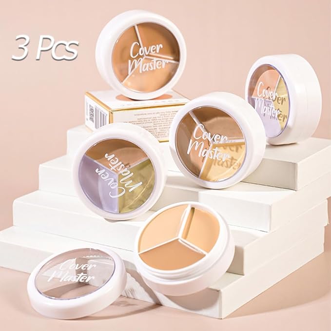 Kaely 3Pcs Tri Color Concealer Pot,Color Correcting Concealer for Dark Circles Spots,Cream Concealer Full Coverage,Foundation Contour Makeup Palettes,under Eye Brightener corrector de ojeras,01+02+03-BrightBean Baby