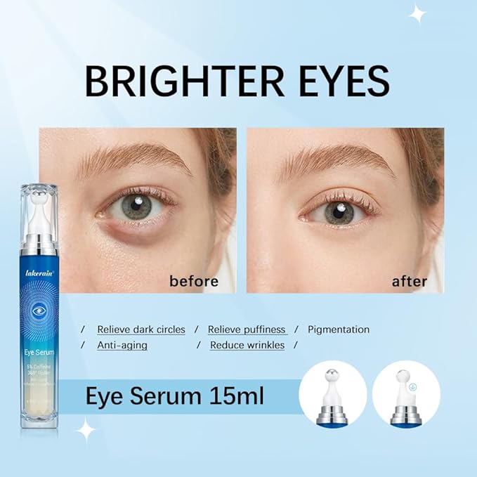 5% Ordinary Caffeine Eye Serum, Anti-Aging Hydrating Eye Serum with 360° Massage Ball,Eye Serum Reduce Wrinkles and Fine Lines,Under Eye Roller Cream for Dark Circles and Puffiness-BrightBean Baby