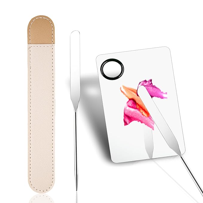 Picasso Makeup Spatula and Palette Set, Korean Makeup Spatula with Leather Cover, Stainless Steel Makeup Palette with Scraper Tool, Metal Foundation Palette for Cosmetic Pigment Blendingļ¼SSļ¼