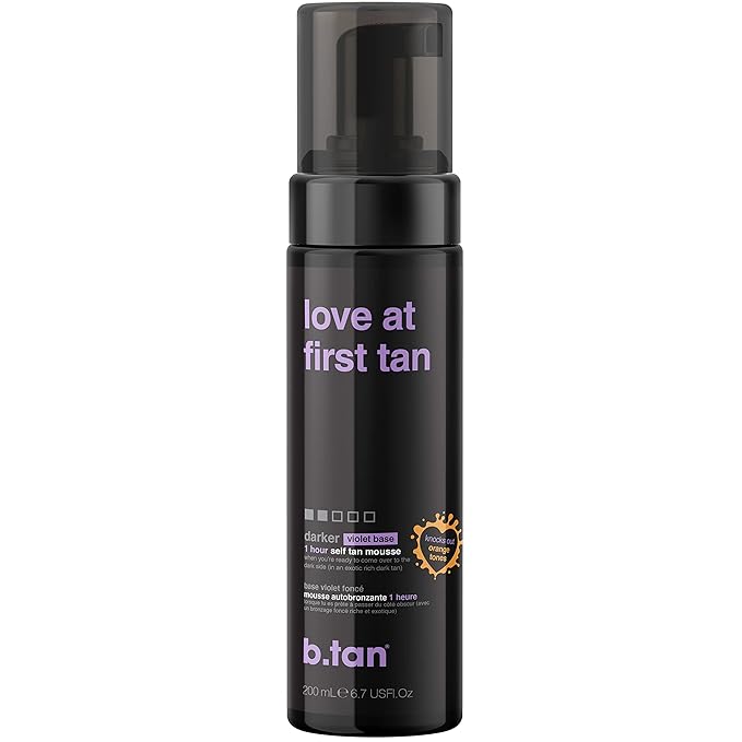 b.tan Violet Base Self Tanner Mousse | Love At First Tan - Best, 1 Hour Express Sunless Tanning Foam, Cancels Orange Tones, Dark Bronzing Glow, No Fake Tan Smell, Face & Body, 6.7 Fl Oz-BrightBean Baby