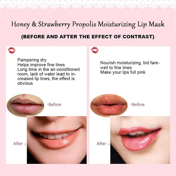 2PCS Bee Balm Lip Balm Honey Pot & Strawberry Sleeping Lip Mask, Propolis Moisturizing Honey Lip Mask Lip Balm, Hydrating & Prevention Dry and Cracked Lip Scrubs Exfoliator, Winter Lip Care Products-BrightBean Baby
