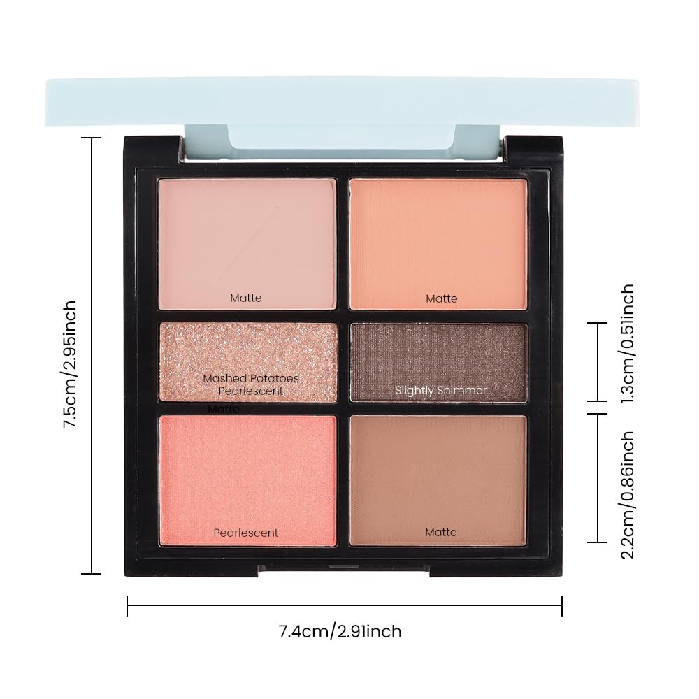 6-Color Nude Champange Brown Matte & Shimmer Eyeshadow Palette with Mirror – Highly Pigmented, Long-Lasting Eye Makeup for Artists & Creative Looks (02#)-BrightBean Baby
