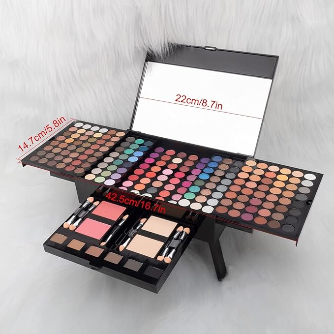 194 Colors Eyeshadow Makeup Palette, Makeup Palette Set with Eyeshadow Blusher Eyebrow Powder Mirror Applicators, All in One Makeup Eye Shadows Cosmetics Gift Kit-BrightBean Baby