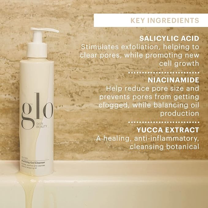 Glo Skin Beauty Purifying Gel Cleanser - Salicylic Acid + Niacinamide Face Wash Balances Skin, Targets Clogged Pores, Excess Oil & Breakouts - Gently Exfoliates & Minimizes Appearance of Fine Lines-BrightBean Baby