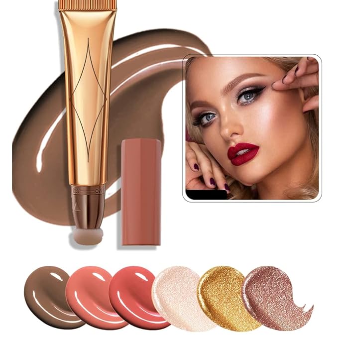 3 Color Contour Beauty Wand, Highlighter ,Face Concealer Contouring with Cushion Applicator Long Lasting & Smooth Matte Finish Liquid Illuminator Makeup Stick .(01 Contour+03 Cherry Red +05 Bronze Gold)-BrightBean Baby