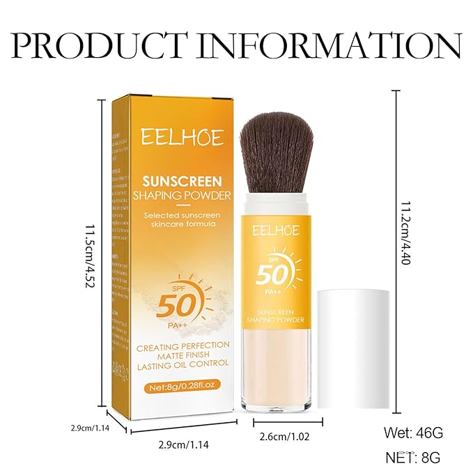 Mineral Sunscreen Setting Powder, Mineral Brush Setting Face Powder Makeup SPF 50 PA++ for All Skin, Oil Control Lightweight Breathable Concealer Brush Powder, Matte Smooth Translucent Face Powder-BrightBean Baby
