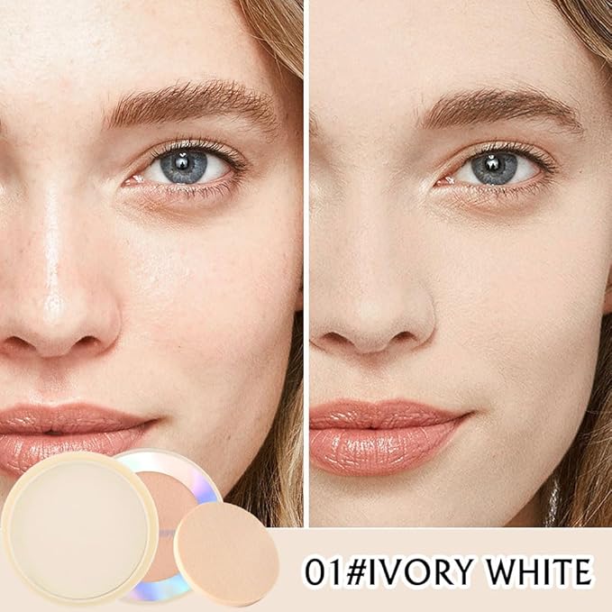 Oil Control Face Pressed Powder, Ultra-Fine Lightweight Face Powder, Soft-focus Matte Finish, Sheer Coverage, Lasting Oil Control, Ivory White (01#)-BrightBean Baby