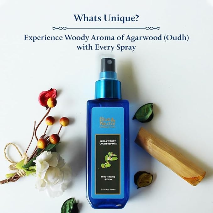 Blue Nectar Niraa Woody Oudh Body Mist for Hydrating Long Lasting Fragrance (100ml)-BrightBean Baby