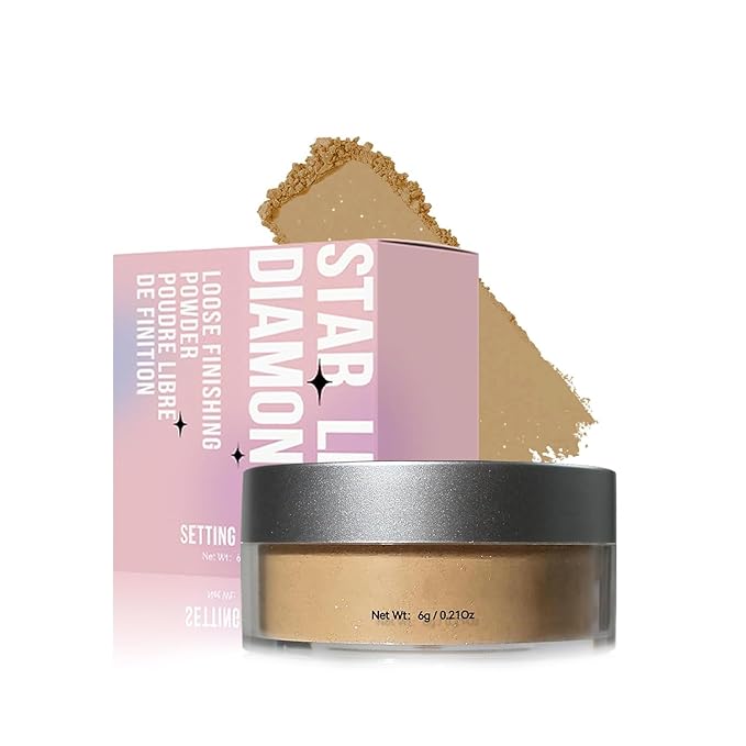 Loose Face Powder Setting Powder, Shimmer Glitter Loose Powder, Matte Finishing Powder Shine, Waterproof, Oil Control, Lightweight Face Powder Makeup for All Skin Tones (Dark Complexion Shimmer)-BrightBean Baby