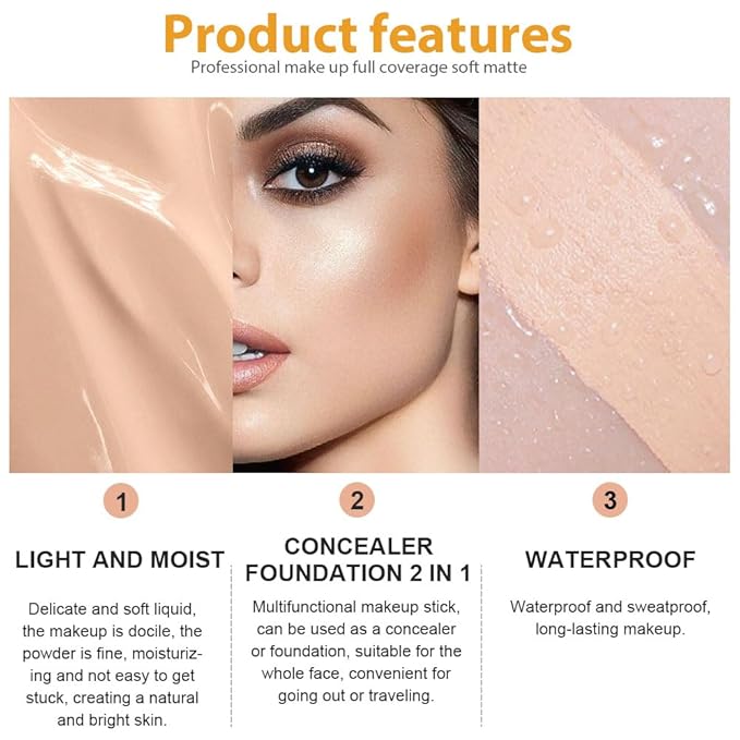 2 Pack Liquid Foundation Cream with Foundation Brush for Face Makeup,Durable Full Coverage Matte Concealer Make Up,Oil Control & Waterproof Base Primer -1 Fl.Oz (#02)-BrightBean Baby