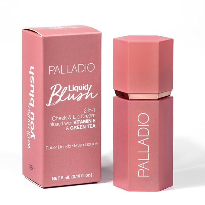 Palladio Liquid Blush for Cheeks & Lips 2-in-1 Makeup Face Blush, Weightless Cream Formula, Smudge Proof Long-Wearing Pigmented Blush, Natural Look Makeup Face Blushes, Shimmer Finish, Dainty-BrightBean Baby