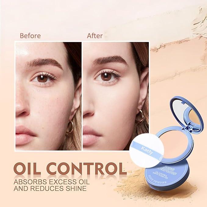 evpct Kaely Oil Control Pressed Face Powder, Get Smooth Flawless Fine Lines and Lightweight Finishing Foundation, Control Shine Long Lasting Waterproof Face Setting Powder Cosmetic, 04 Ivory-BrightBean Baby