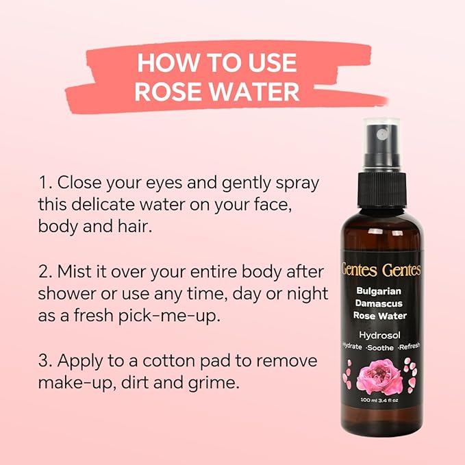 100% Pure Bulgarian Damascus Rose Water Hydrosol – Luxury Facial Toner for Hydration & Radiant Skin, Body Mist & Pillow Spray | Natural Skincare | 3.4 fl oz-BrightBean Baby