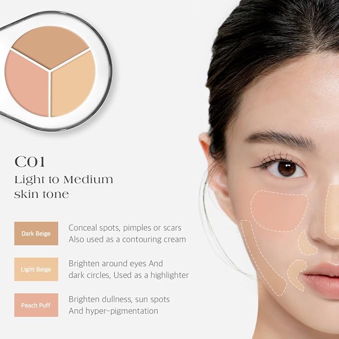 Dr.Althea Dear.A Perfect Cover Concealer Palette C01 - Vegan Fomula, Conceal, Cover, Correct, Contour, Highlight, Multi concealer balette, Finger puff included (C01)-BrightBean Baby