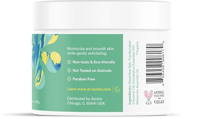ASUTRA Dead Sea Salt Essential Oil Body Scrub Exfoliator (Invigorating Eucalyptus), 16 oz - Ultra Hydrating, Gentle, & Moisturizing - Coconut, Eucalyptus, and Marjoram Oils-BrightBean Baby