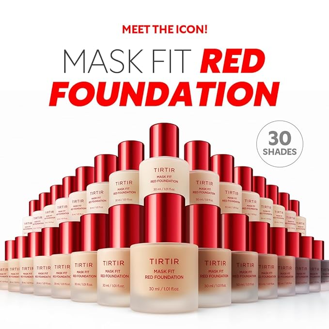 TIRTIR Mask Fit Red FoundationㅣLong Lasting Flawless Coverage, Energy Essence, Lightweight, Hydrating, Pore-Blurring, Breathable Satin Finish, Makeup, Radiant Skin, #24N Latte, 1.01 Fl Oz-BrightBean Baby
