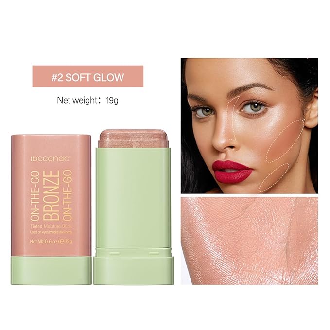 Multi-Use Makeup Blush Stick, Cream Blush Stick, Tinted Solid Moisturizer Stick for Cheek & Eyes & Lips, Waterproof Natural Nude Makeup, Suitable for All Skin (2#Soft Glow)-BrightBean Baby