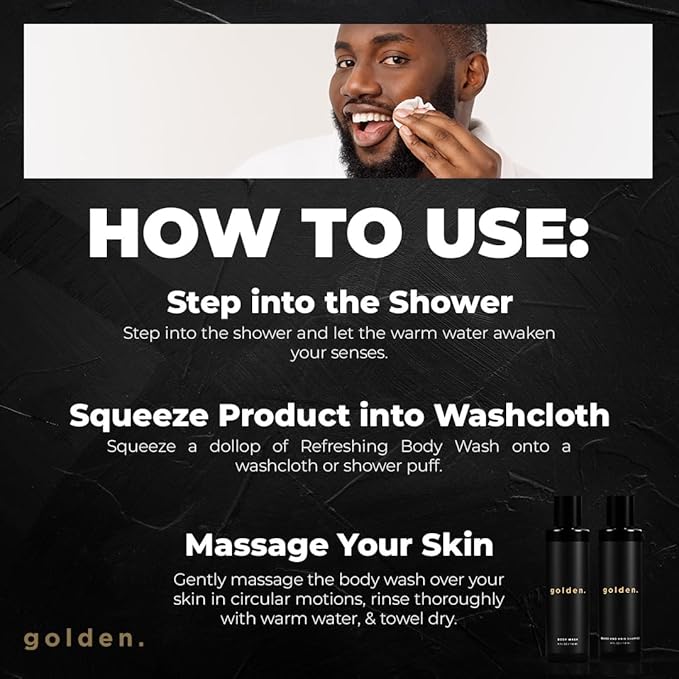 Golden Grooming Co. 3-in-1 Men's Body Wash - Hair & Beard Shampoo - Cleanses, Hydrates, Softens - Body Wash for All Skin Types - Refreshing Scent - 4FL Oz (Pack of 2)-BrightBean Baby