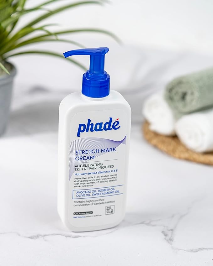 Phade Stretch Mark Cream with CICA - 200ml | Pregnancy, Scars, Uneven Skin Tone, Aging | Dermatologist Tested, Clinically Proven Formula for Stretch Marks, Hydration, and Skin Repair-BrightBean Baby