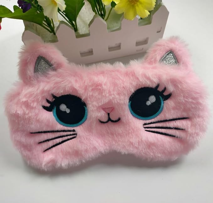 Cute Soft Plush Cat Sleeping Mask for Women Girls, Cute Animal Sleep Eye Cover Mask Eye Funny Blindfold Eyeshade for Night Nap Travel (Pink)-BrightBean Baby
