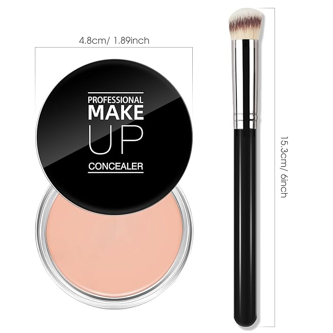 Cream Concealer Full Coverage Makeup, Matte Color Correcting Concealer with Brush, Waterproof, Conceals Blemish, Pores and Spots, Under Eye Makeup Concealer for Dark Circles (#04 LIGHT)-BrightBean Baby