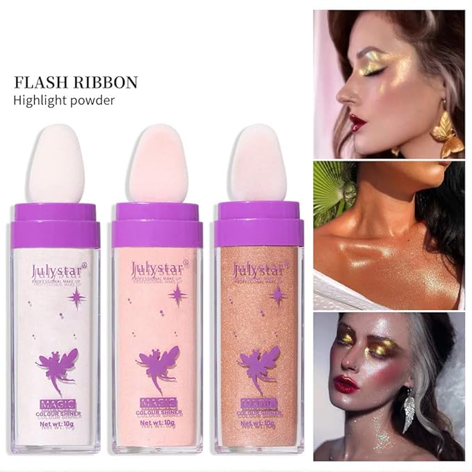 Highlighter Makeup Stick - Patting Powder, Body Glitter Fairy Dust Glitter Fairy Makeup Powder Stick Patting Powder Glitter Contour Blush Powder Face Brightens for Face Body Hair Makeup Kit - 3 Colors-BrightBean Baby