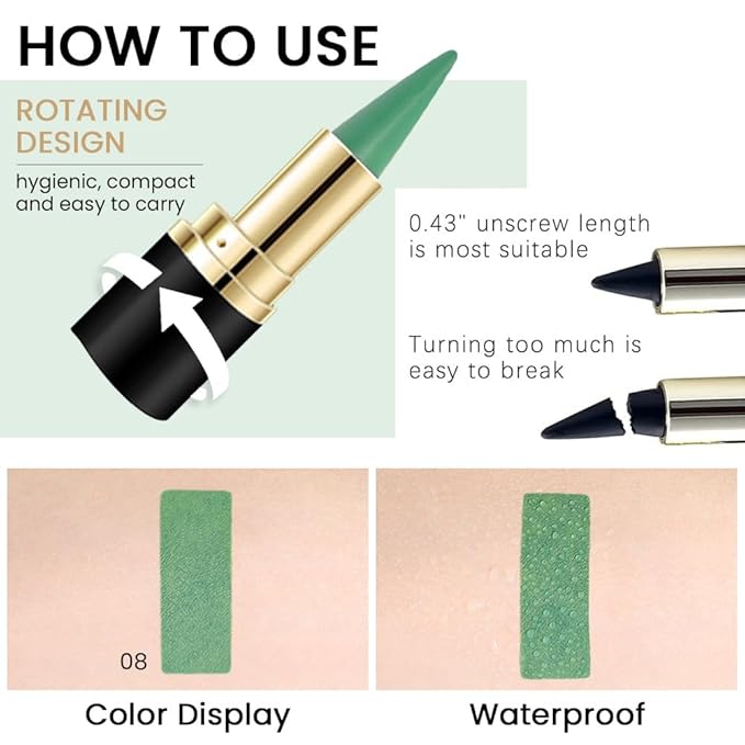 Kaely Light Green Gel Eyeliner Pencil,Waterproof Smudge Proof Eye Liner Pen,Cat Eye Goth Halloween Makeup,Eye Black Face Paint Lipstick Crayon,Color Colorful Eyeliner Eyeshadow Stick,08