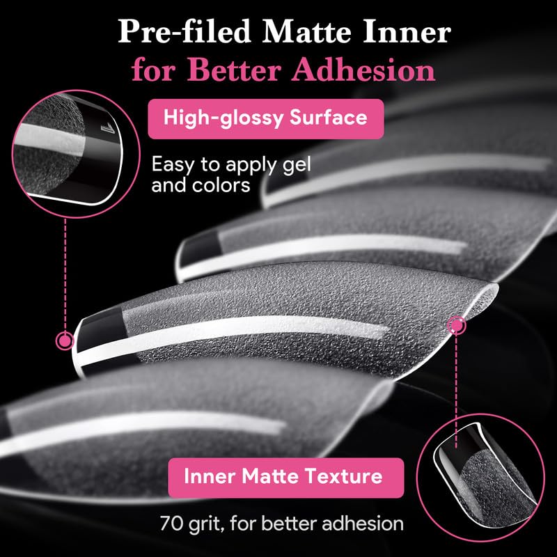 Extra Short Square False Nail Tips, 15 Sizes 510 PCS Clear French Press On Fake Nail Pre-shaped Half Matte Full Cover Gel Nail Tip Extensions Thick Long Lasting for DIY Beginners & Salon Manicure-BrightBean Baby