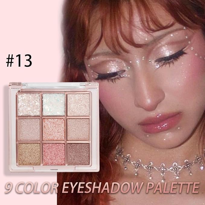 Pink Nude Glitter Shimmer Sparkle Eyeshadow,9 Colors Light Glitter Eye Shadow,Long Lasting Waterproof Natural Eyeshadow Palette,sombras para ojos