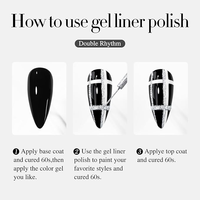 Double Rhythm 6 Pcs 15 ML Gel Liner Polish Nail Art Set Chrome Metallic Glitter Soak Off Gel Polish Kit Nail Art Manicure Salon DIY at Home for Women (Gold Silver Black White-T6-52)-BrightBean Baby