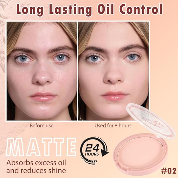 Oil Control Face Pressed Powder, Matte powder setting powder, long-lasting and waterproof loose powder, Flawless Lightweight Face Cosmetics, Cruelty-free, (02, 1 Pcs)-BrightBean Baby