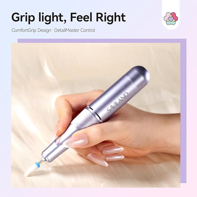 SAVILAND Advanced 50000 RPM Nail Drill Professional: 10S Fast Removal Electric Nail File Portable Nail Filer Electric with Rechargeable Electric Nail Drill Bits Pro Acrylic Nail Manicure Nail Tools-BrightBean Baby