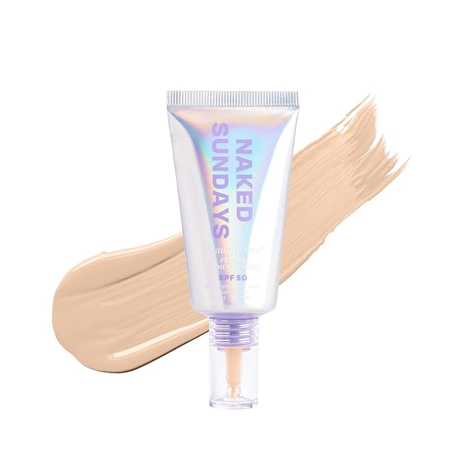 Naked Sundays BeautyScreen™ SPF 50 Mineral Peptide Foundation Tint – 2-in-1 Skin Tint & Mineral Sunscreen | Radiant, Buildable Coverage, Acne-Safe, Infused with Peptides (2 Fair Sand, 1.01 oz)-BrightBean Baby