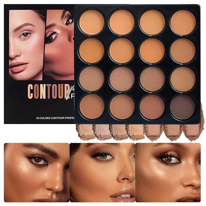 Professional Light Medium Brown Contour Highlight Palette,Multiple Full Coverage Makeup Palet for Correcting, Easy Blending, Long-lasting formula, Sculpt & Highlighting,Matte and Shimmer Finish, 16A-BrightBean Baby