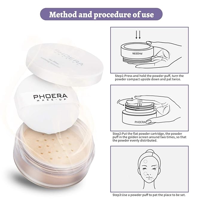 PHOERA Setting Powder Controls Oil,Setting Powder Makeup Light,Loose Powder Makeup Coverage,Loose Setting Powder Mini,0.17oz (Big02# Cool Beige)-BrightBean Baby
