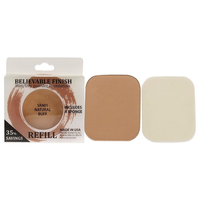 Sorme Cosmetics Believable Finish Powder Foundation Refill in Natural Buff (0.23oz) | Medium to Full Coverage Makeup Foundation Powder | Matte Finish Pressed Powder | Cruelty-Free Powder Makeup-BrightBean Baby