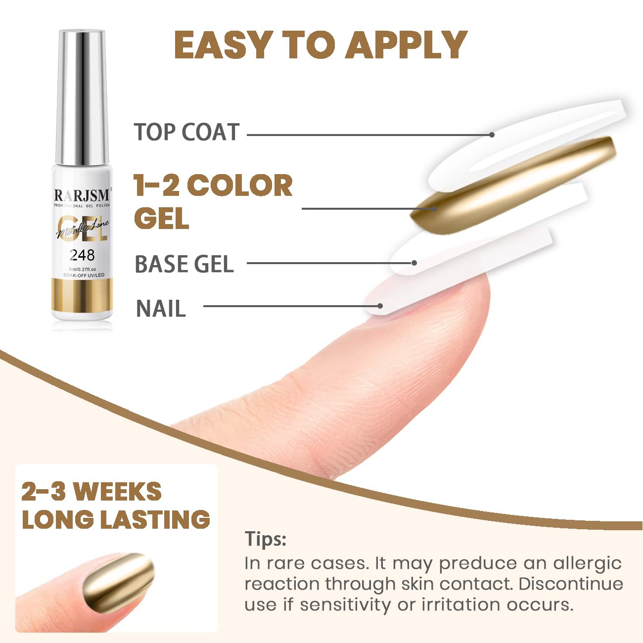 RARJSM Metallic Gel Liner Nail Art Silver Bronze Gold 2pcs Set Mirror Chrome 3D Effect Gel Nail Polish 8ml Build in Thin Brush Metal Painted Drawing Stripper Gelpolish Curing Requires for Home Salon-BrightBean Baby