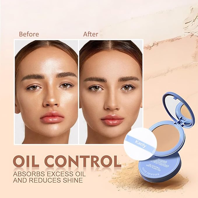evpct Kaely Oil Control Pressed Face Powder, Get Smooth Flawless Fine Lines and Lightweight Finishing Foundation, Control Shine Long Lasting Waterproof Face Setting Powder Cosmetic, 11 Radiant Honey-BrightBean Baby