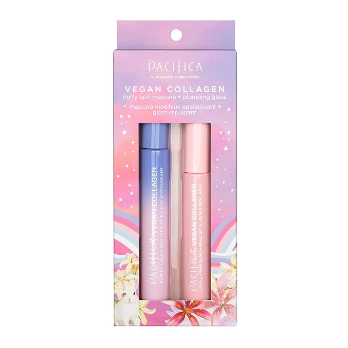 Pacifica Beauty Vegan Collagen Lash and Lip Kit Set, Makeup, Fluffy Lash Mascara, Long Lasting, Black Volumizing Mascara, Lip Gloss, Lip Serum, Lip Plumping, 0.24 fl oz and 0.19 fl oz (Set of 2)-BrightBean Baby