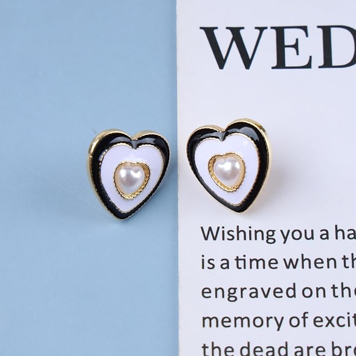 Vintage Pearl Heart Stud Earrings Enamel Heart Earrings Heart Love Earrings White Minimal Earrings Jewelry for Women-BrightBean Baby