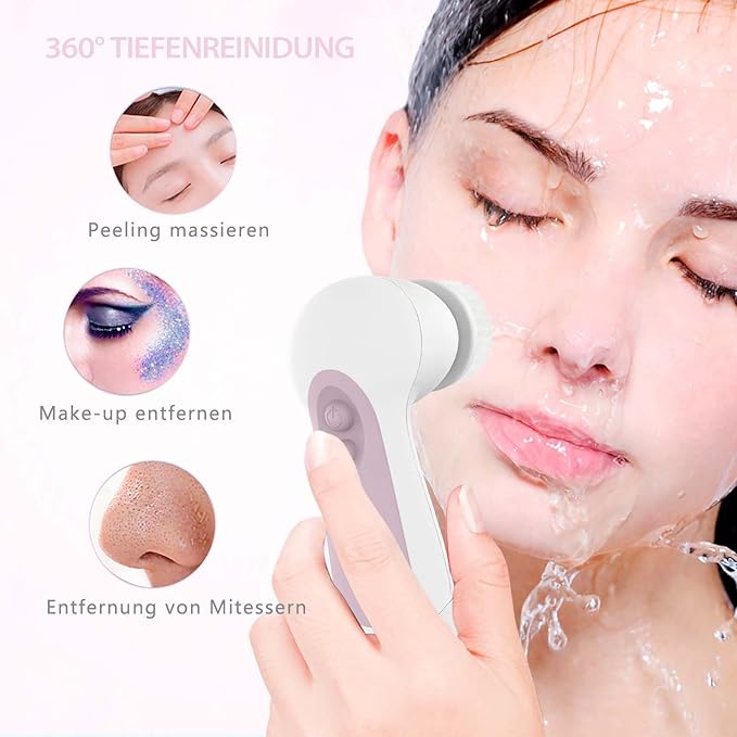 Waterproof Facial Cleansing Spin Brush Set with 5 Exfoliating Brush Heads - Electric Face Scrubber Cleanser Brush by CLSEVXY - Face Brush for Gentle Exfoliation and Deep Scrubbing-BrightBean Baby