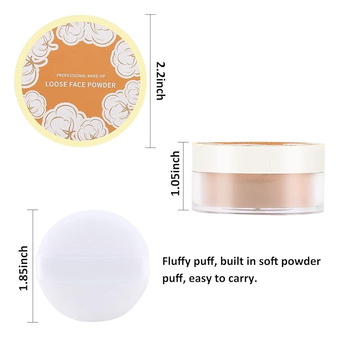 Boobeen Loose Face Powder Translucent Setting Powder Oil Control Loose Powder, Soft Focus Effect Makeup Loose Setting Powder, Lightweight Shine Control Matte Finishing, with Puff-BrightBean Baby