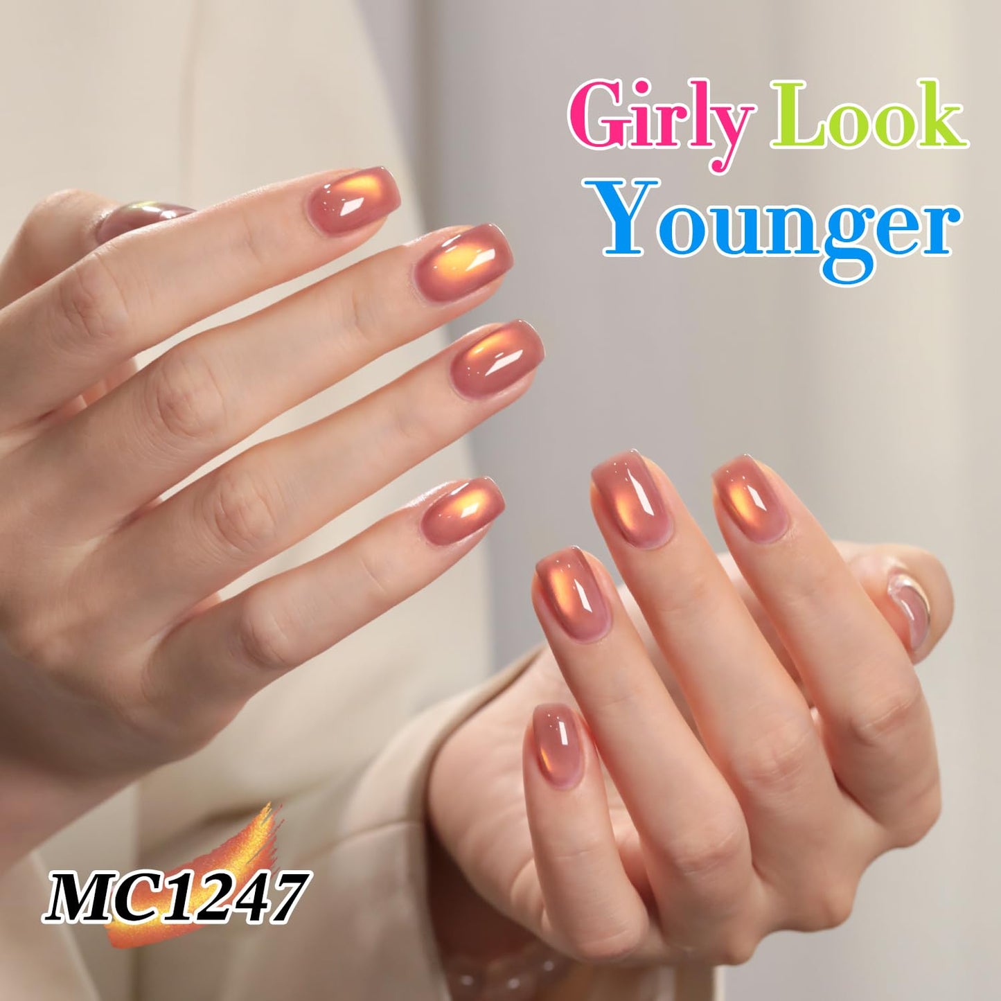 Double Rhythm Jelly Glass Cat Eye Gel Polish with Magnet 15ML Holographic Glitter Shimmer Translucent Sheer Color Magnetic Polish Salon DIY at Home (Grape Gold-MC1247)-BrightBean Baby